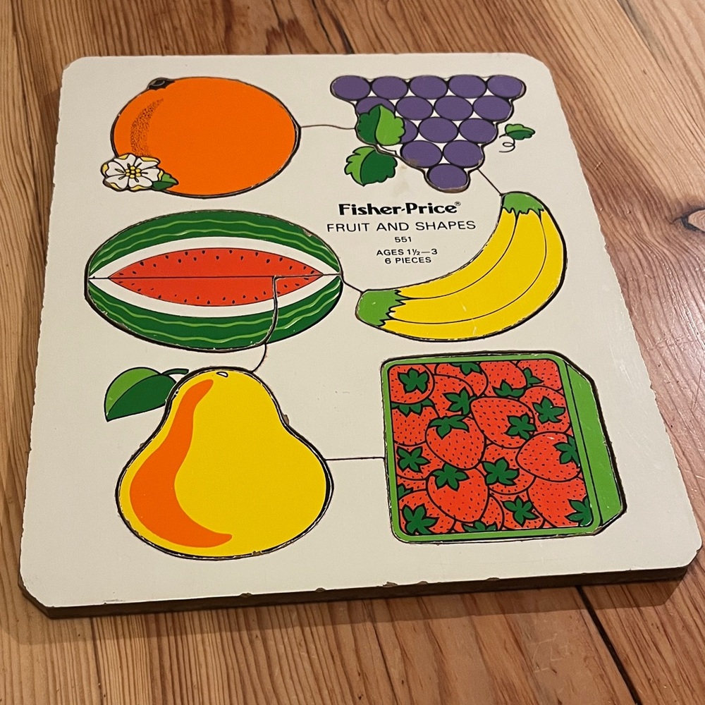 Vintage wood Fisher-Price Fruit and Shapes Puzzle